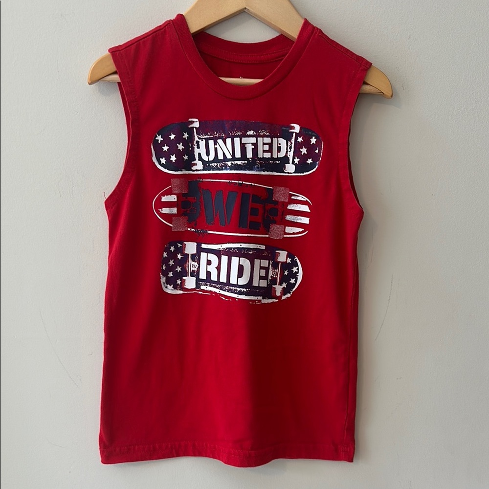 Celebrate Patriotic Red Sleeveless United We Ride Skateboard Boys Size 6-7